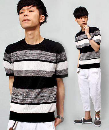 【予約】ESSENTIAL GARMENT MEN'S BIGI メッシュボーダーニット/Half Sleeve